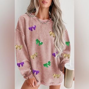 Bow Sequin Round Neck Sweatshirt